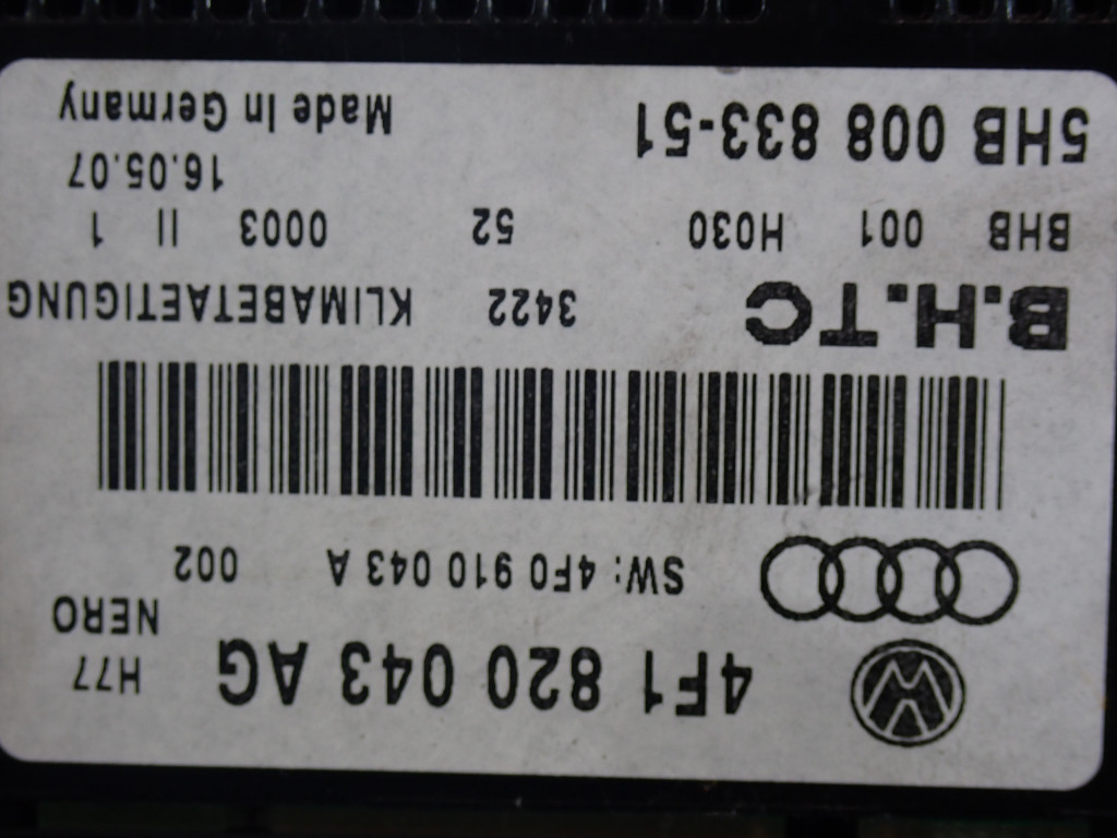 фото №7, Audi a6 c6 04- панель обдув кондиціонера кліматронік 4f1820043ag 4f0910043