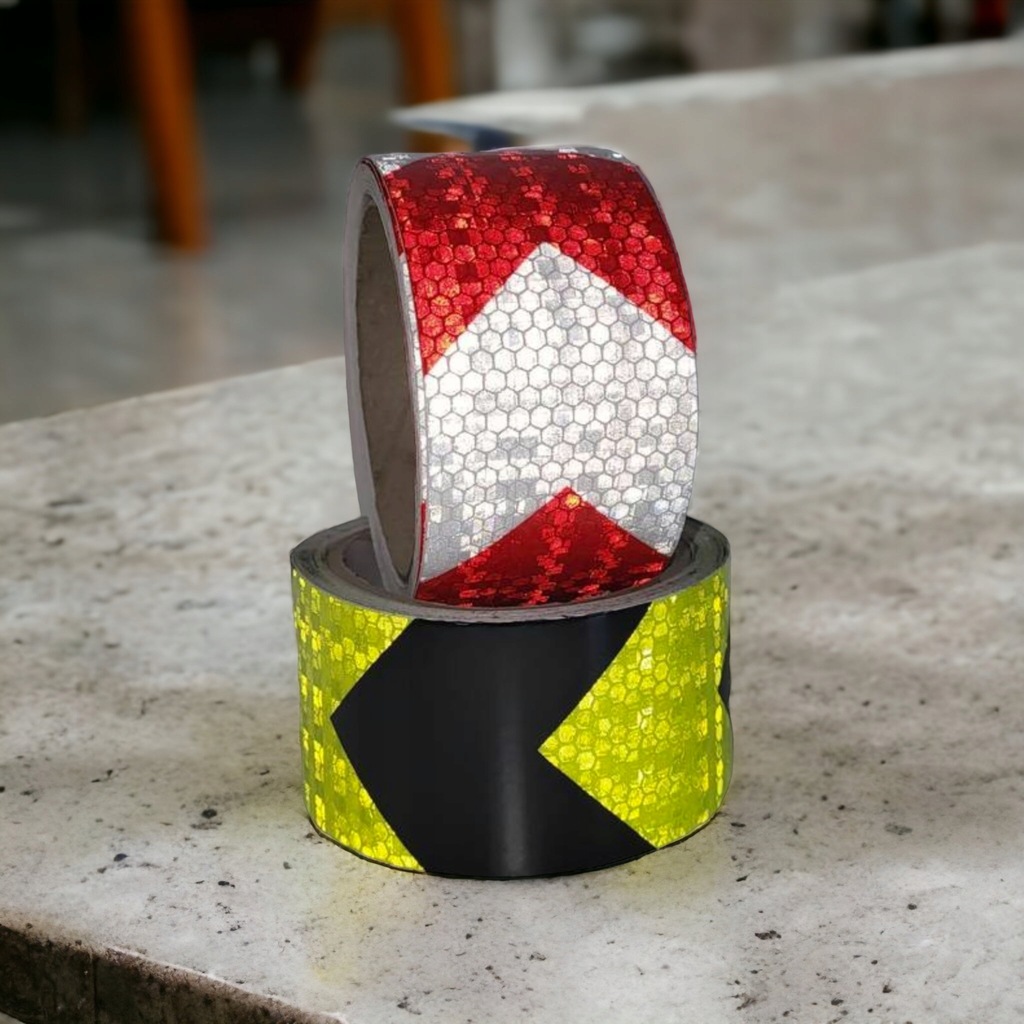 фото №8, Стрічка відбиваюча strzałka żółto попереджувальна відбивач чорний жовтий 5m контур