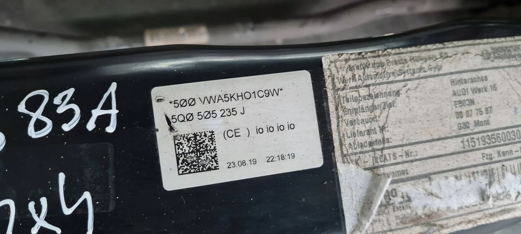 фото №15, Q3 83a подвеска рычаги поворотный кулак подрамник подрамник задняя quattro 5q0505235j