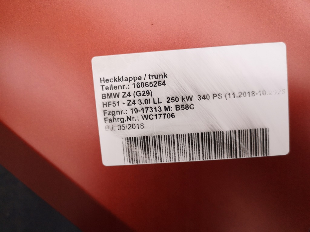 фото №4, Кришка багажника задня bmw z4 g29 m c41 frozen orange металік