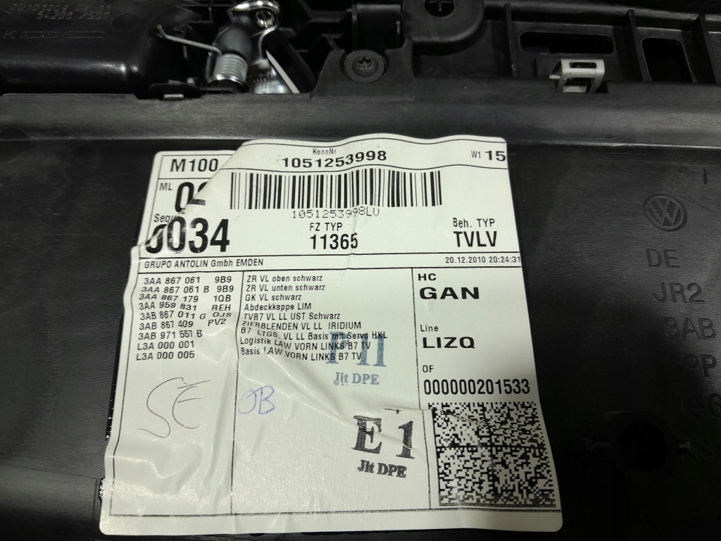 Vw passat b7 обивка обшивка дверь перед левый европа  3ab867011 с Разборки