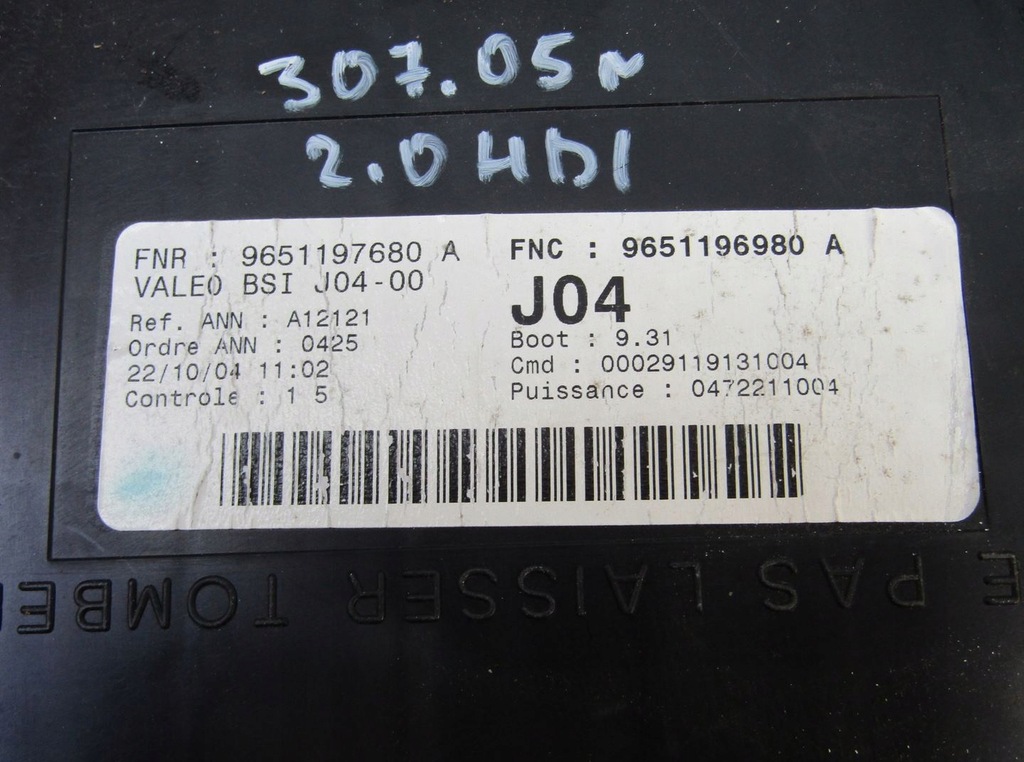 фото №12, 307 2.0 hdi 05r модуль bsi коробка запобіжників 9651197680 9651196980