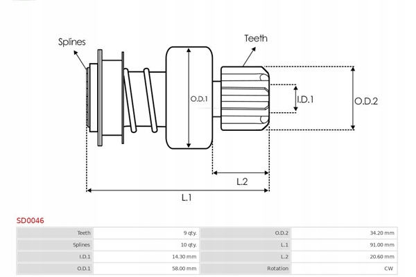 Зчеплення односторонній, стартер as-pl sd0046 Оригінал