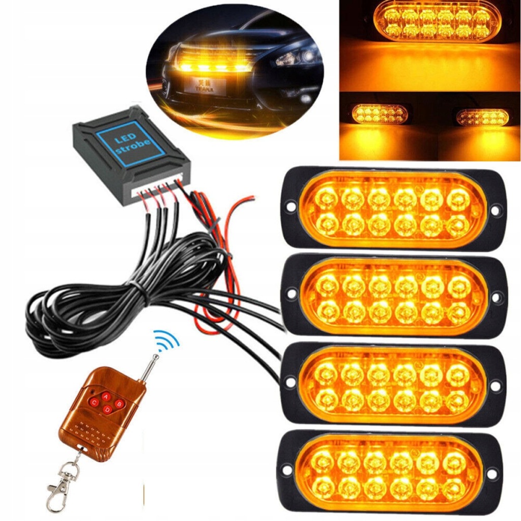 4x stroboskopowa фонарь  led оранжевая pomoc эвакуатор 12v kogut с пульт в Украине