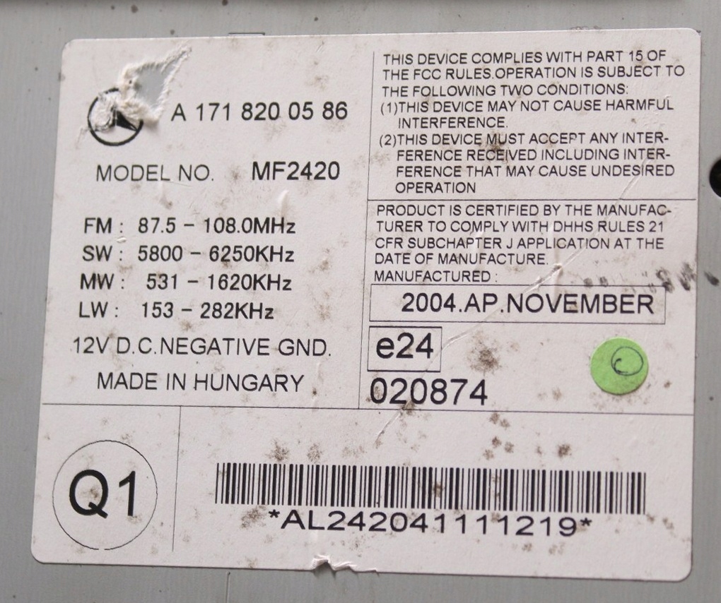 фото №16, Радио cd mercedes slk w171 r171 mf2420 a1718200586