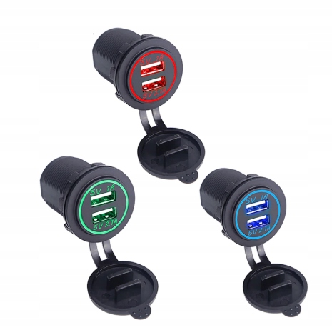 фото №1, Зарядний пристрій автомобільна 2x usb 3,1a панель роз'єм прикурювача led