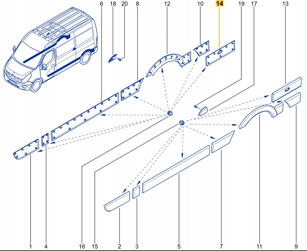 фото №12, Nowa оригинальный номер молдинг молдинг крыла правый задняя renault master iii 768e10001r