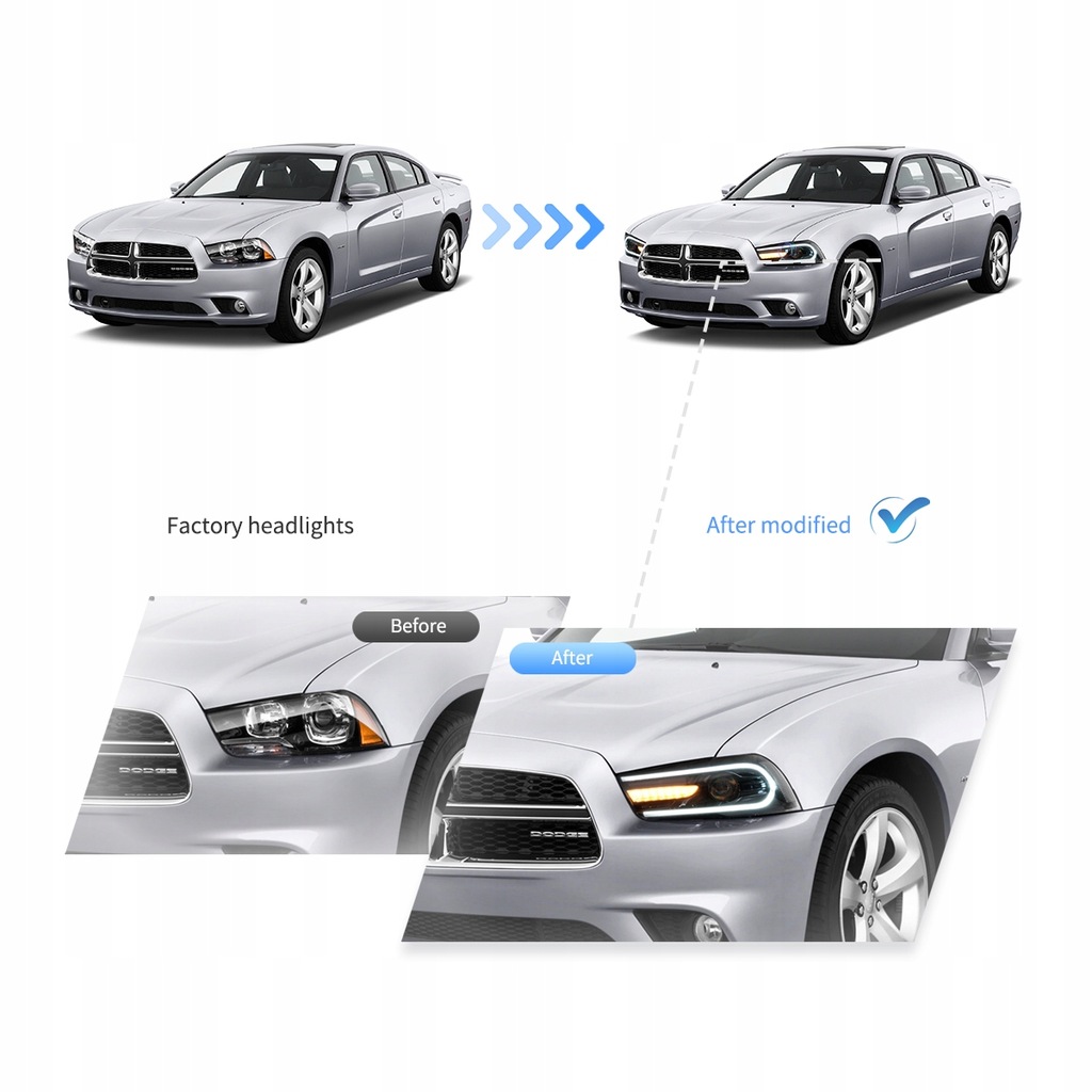 фото №6, Dodge charger 2011-2014 лампа лампы передние комплект led vland europa