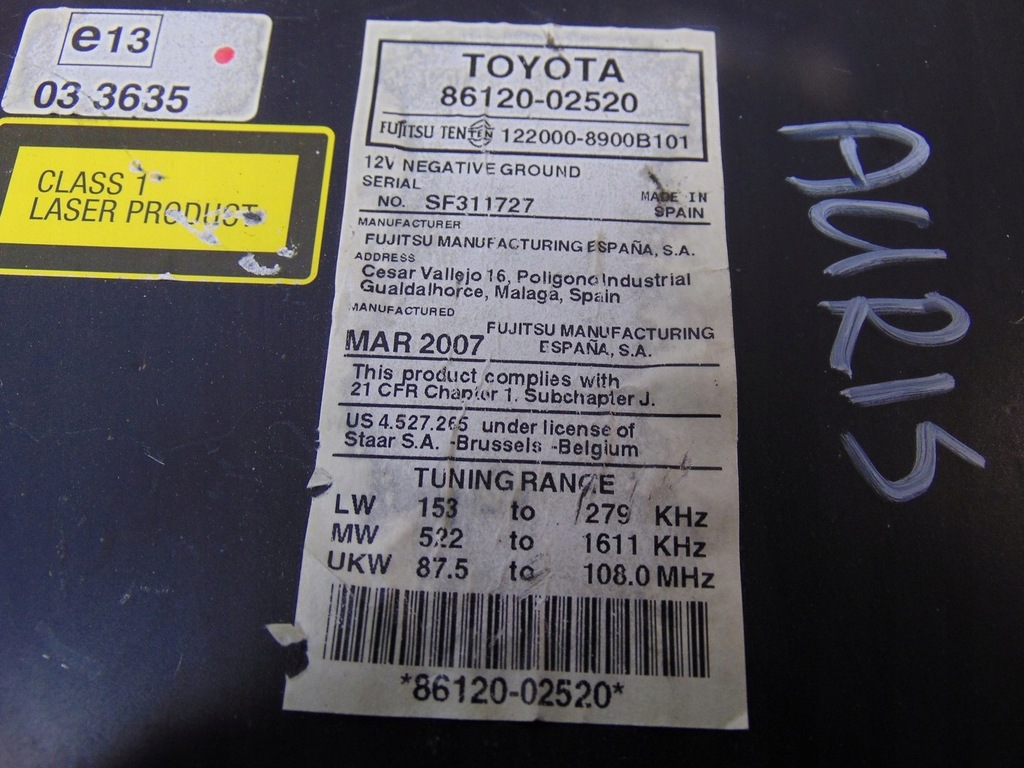 фото №14, Радіо заводський toyota auris 1 86120-02520