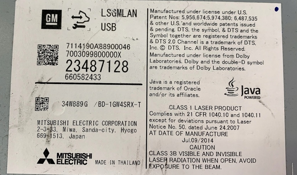 P2 cadillac escalade iv 2014 - радіо зчитувач cd gm 23487128 Оригінал