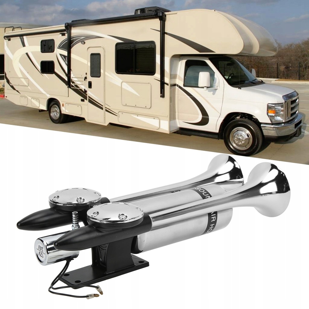 фото №12, Клаксон tir двойной труба 12/24v głośna пневматическая 130db хром