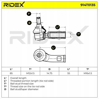 Наконечник тяга кермовий до vw ridex 914t0135 Ціна