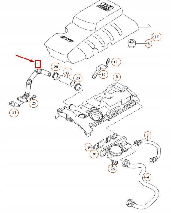 фото №5, Труба вентиляционная двигателя audi a4 b7 06d103213g