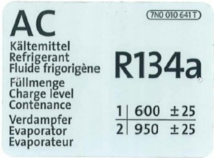 фото №1, Nowa оригинал наклейка системы ac r134a vw sharan seat alhambra 7n0010641t
