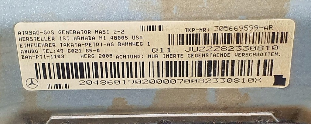 фото №7, Панель приладів приладова консоль подушка безпеки mercedes w204 eu