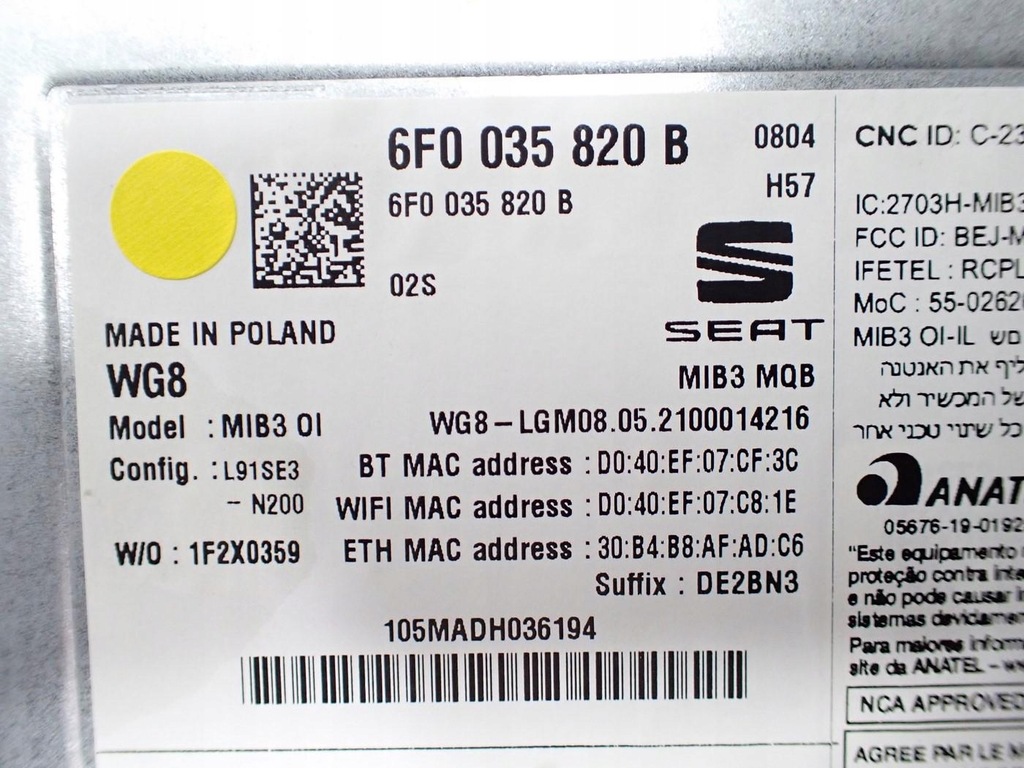 фото №13, Радио навигация navi дисплей europa 6f0035820b seat arona 21r