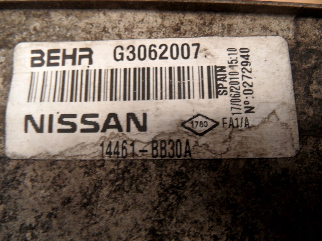 Nissan qashqai 1 j10 рестайлінг  1.5 dci 10r інтеркулер g3062007 14461-bb30a Зі Шроту