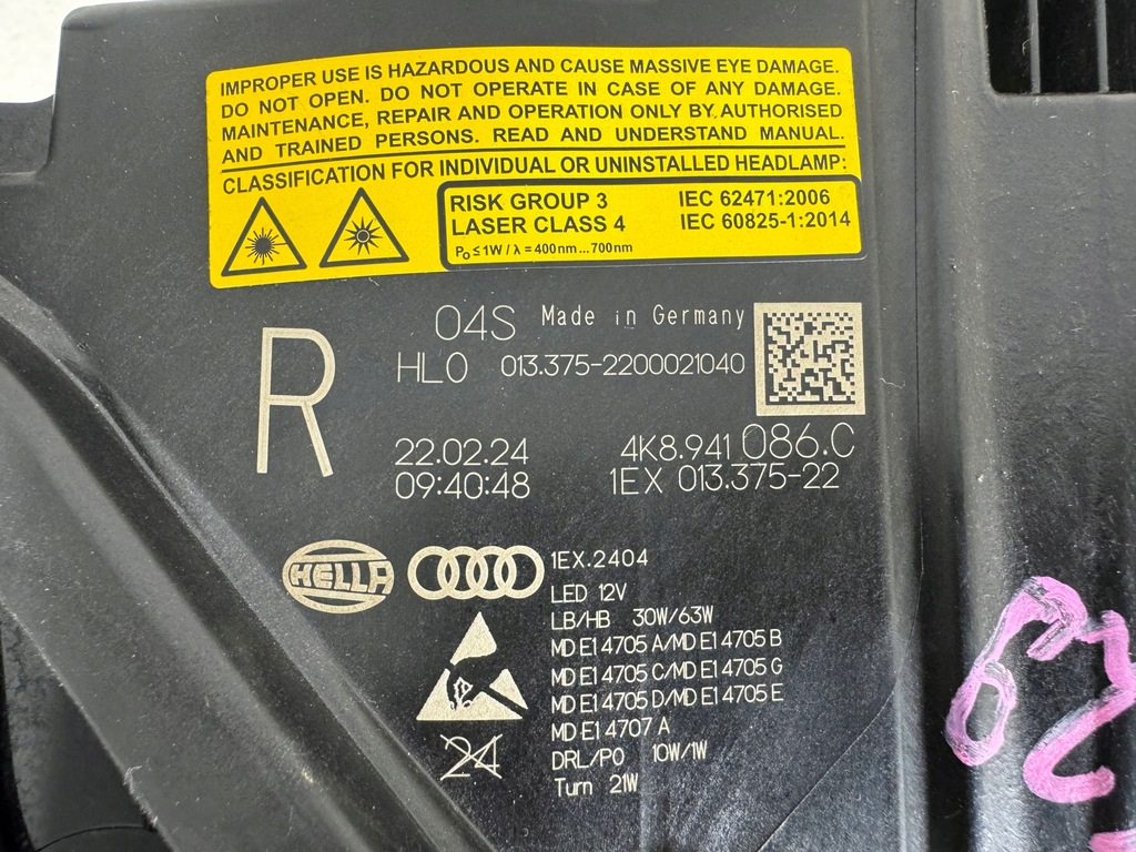 фото №12, Audi a7 s7 rs7 4k8 лампа права перед full led laser фара eu kpl - ідеальний стан