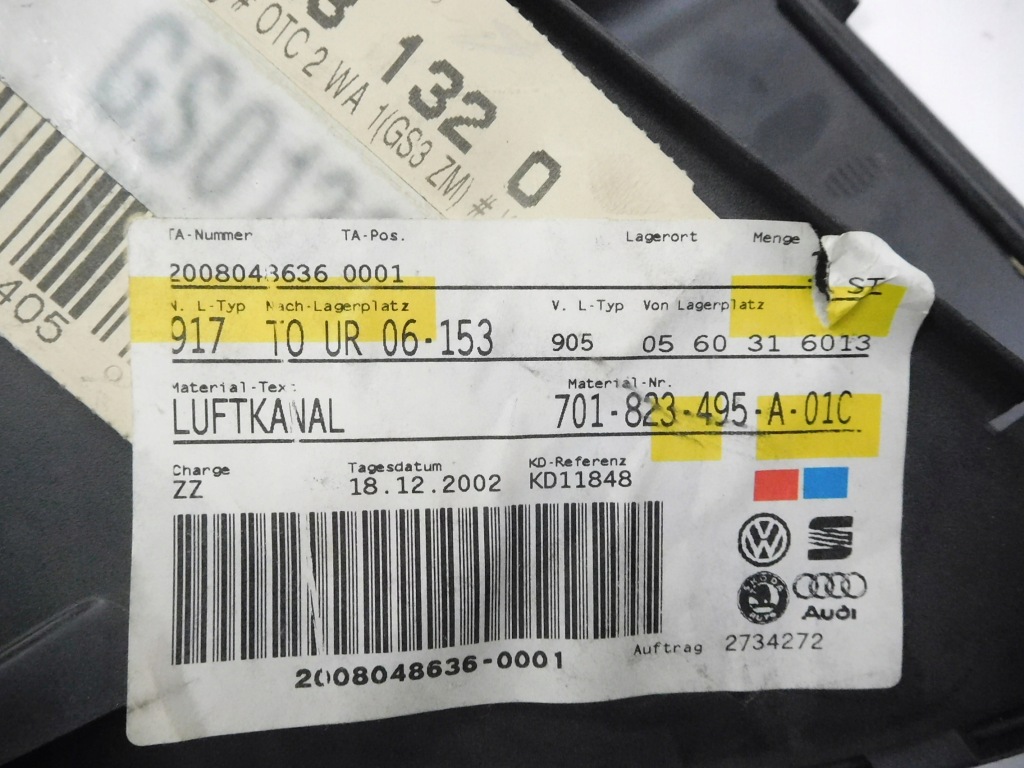 фото №7, Канал впуск воздуха vw transporter t4 701823495a