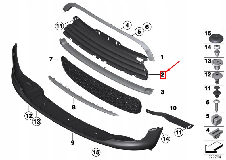 фото №1, Mini clubman r55 передня частина center upper primed решітка 51117046364