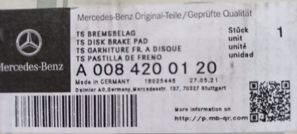 фото №5, Тормозные колодки тормозные перед mercedes sl r231 ,s-klasa w222 a0084200120