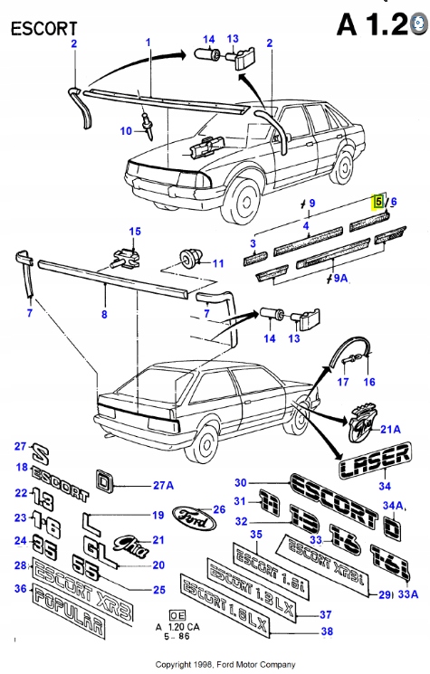 Молдинг лівий задній ford escort/orion 1981-1986 ca оригінальний номер 1652645 Ціна