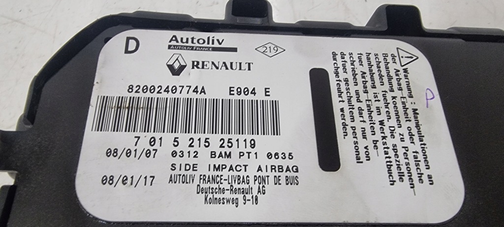 фото №3, Подушка безпеки подушка сидіння пасажира права renault espace iv lift kangoo ii iii