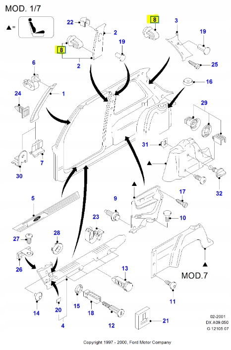 фото №6, Клипса, обшивка стойка ford 1995-2002 dx оригинальный номер 1022396