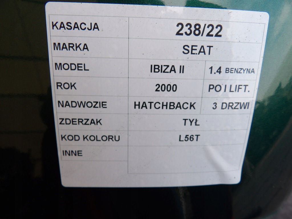 фото №10, Бампер задняя seat ibiza ii fl lak. l56t