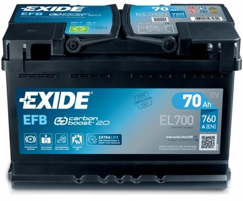 фото №1, Exide - акумулятор 70ah/720a 12v p+ старт-стоп efb [mp] el700