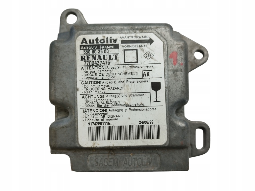фото №1, Renault megane i модуль блок управления подушка безопасности 7700437475