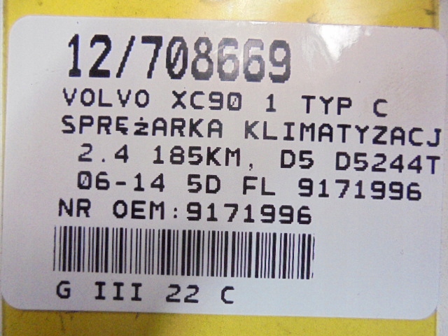 фото №10, Volvo xc90 1 typ c компрессор кондиционера компрессор 9171996 2,4 870858
