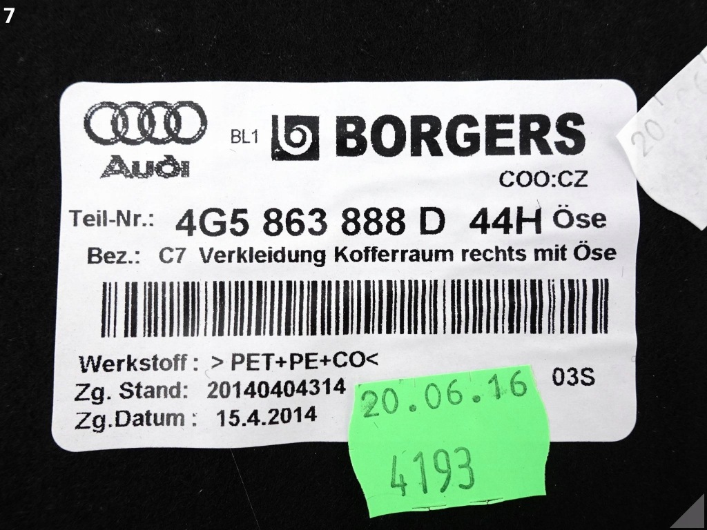 фото №8, Audi a6 s6 c7 4g0 10-18 lift седан sedan обшивка оббивка багажник правий