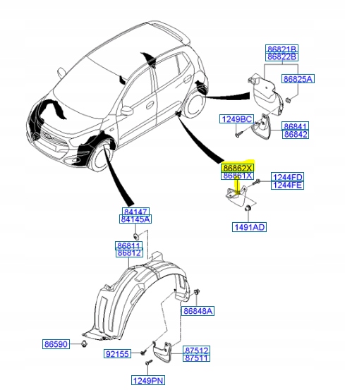 фото №10, Брызговик правый hyundai i10 оригинальный номер 86862-0x200