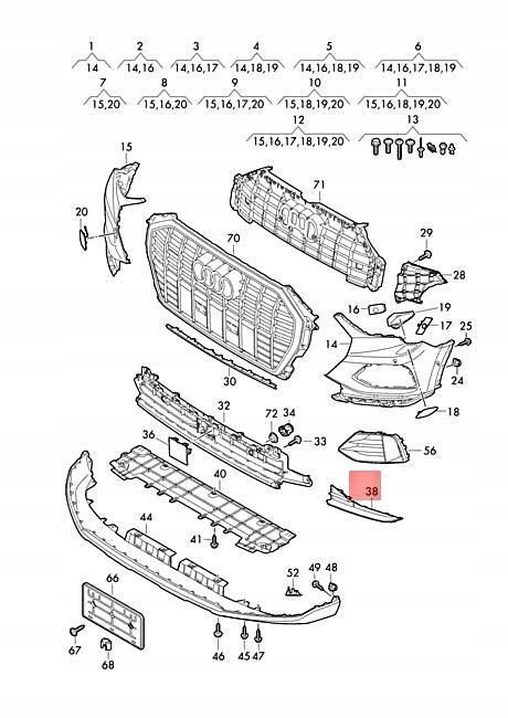 фото №7, Решётка радиатора чёрный сатиновый audi q3 f3 sportback 2019 оригинальный 83a8079259b9