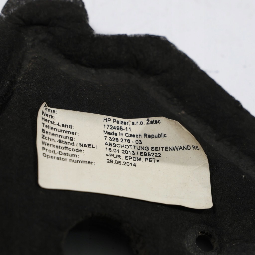 Bmw f15 f16 f85 f86 ізоляція акустична відсік двигуна правий перед 7328276 Оригінал