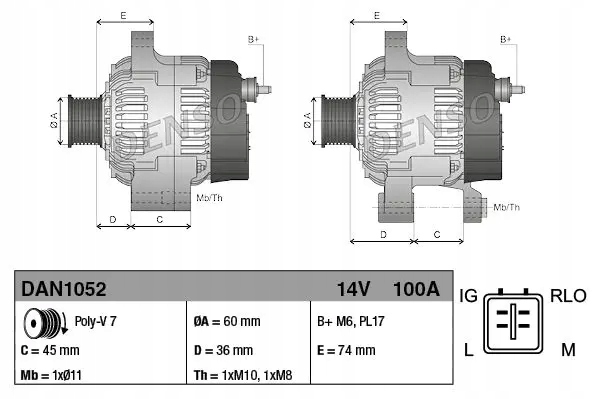 Генератор 100a dan1052 denso Цена
