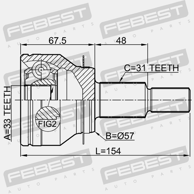 фото №5, Шарнир наружный 33x57.3x31 febest 0510-kemt
