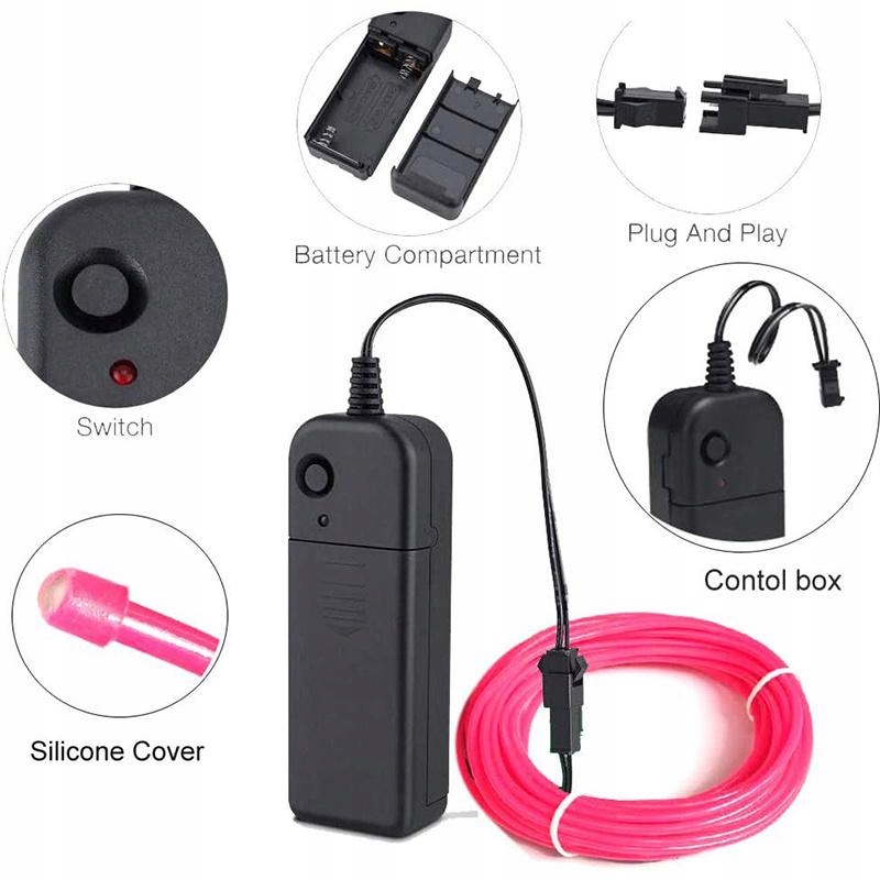 фото №4, 3m волоконно-оптический кабель el wire led лента ремень аккумулятор aa