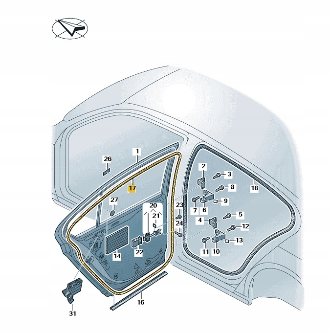 фото №1, Прокладка задних наружных дверь str. правая vw passat oe: 3g9839702b5ap