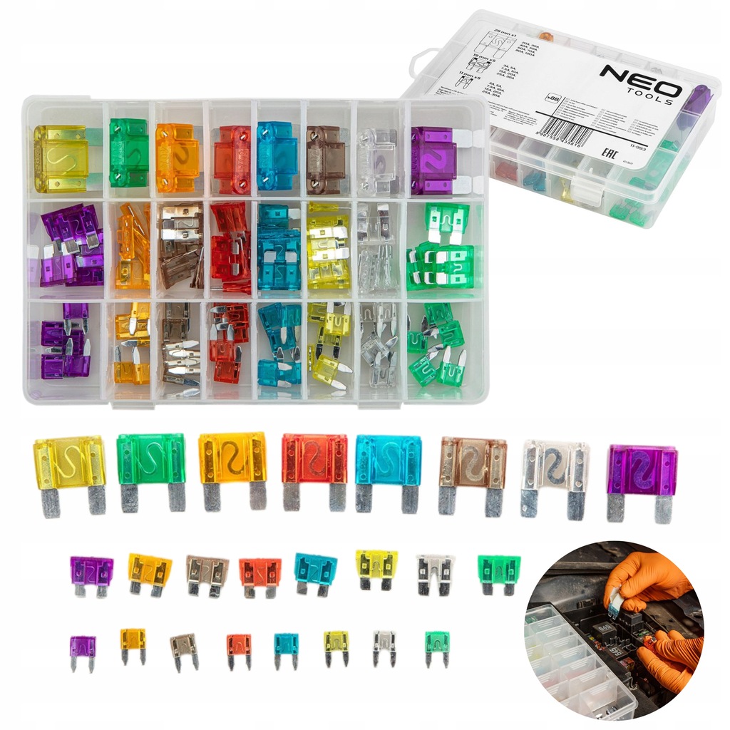 фото №12, Neo набір запобіжників автомобільних 88 sztuk 3a-100a органайзер 11-993