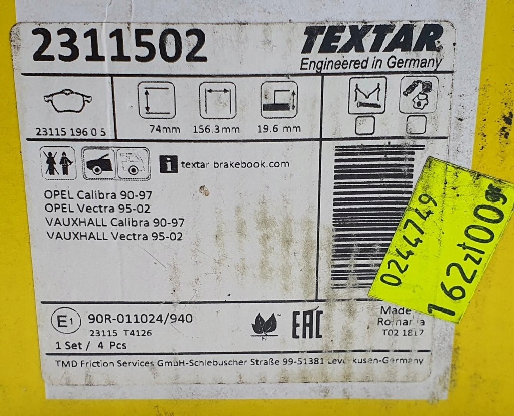 фото №8, Гальмівні колодки гальмівні перед задня opel astra ii g vectra calibra 2311502