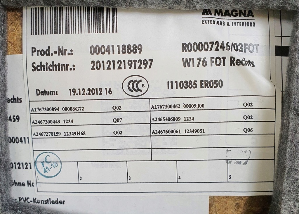 фото №9, Оббивка обшивка двері правий задня mercedes w176