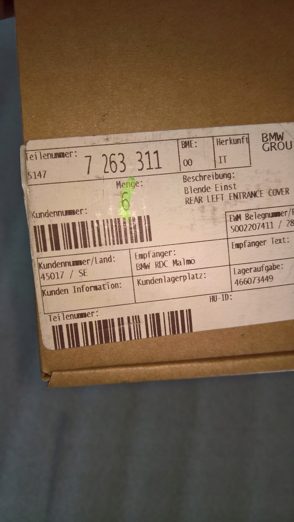 фото №6, Bmw 1 f20 молдинг захист поріг внутрішня лівий задня nowa оригінальний номер 7263311