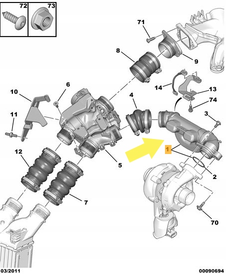 фото №2, Резонатор wąż труба turbo citroen c2 c3 peugeot 1007 207 1.6 hdi 0383.51