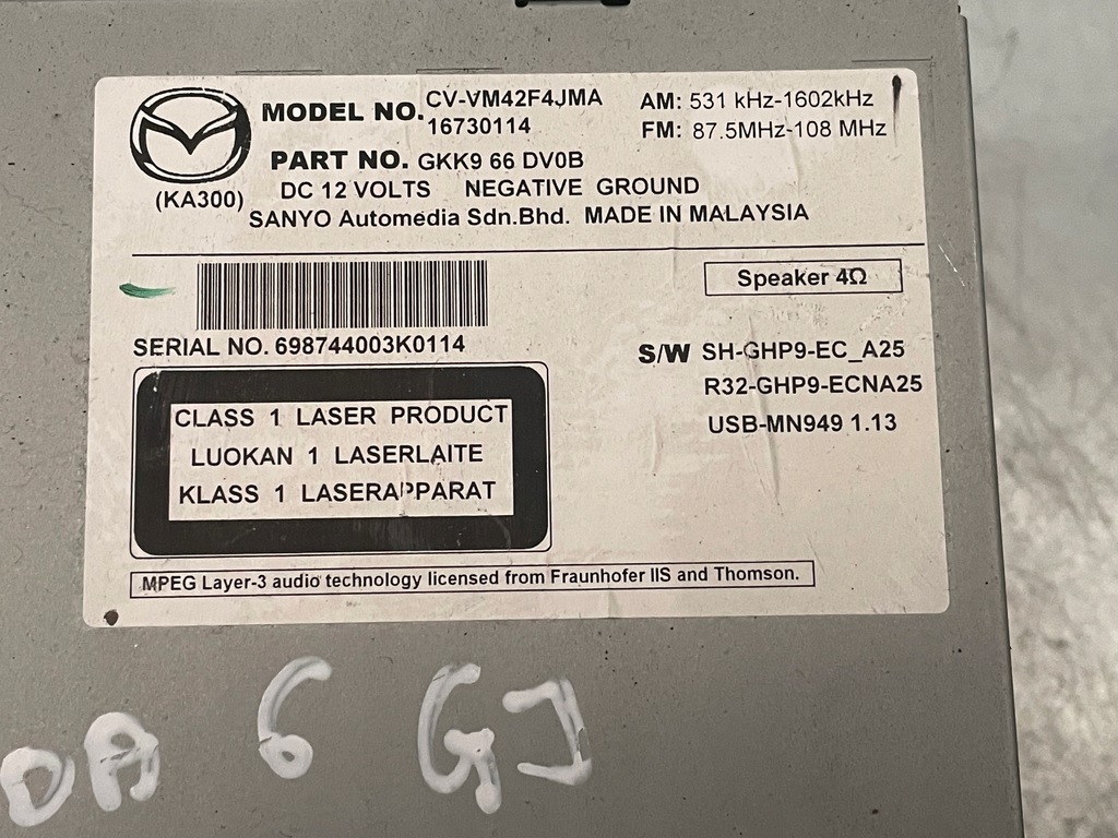 фото №6, Mazda 6 gj 2012- навигация cd радио радиопроигрыватель cv-vm42f4jma