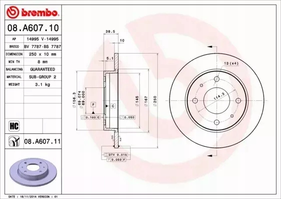 фото №8, Brembo гальмівні диски+ гальмівні колодки задня smart forfour 454 250mm
