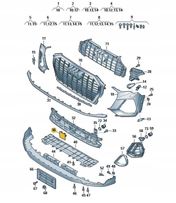 фото №5, Заглушка ґрати центральної радара перед dół audi q3 оригінал aso оригінал