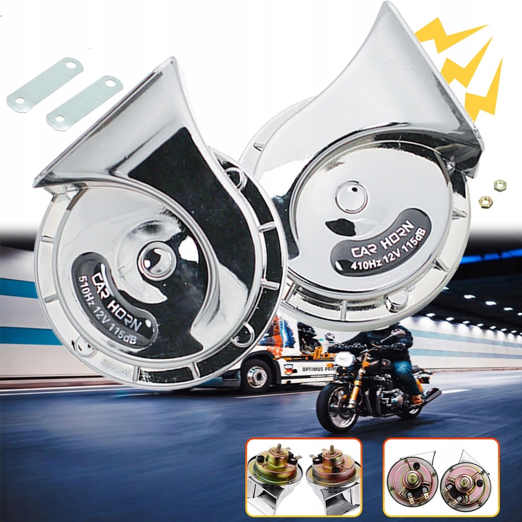 фото №7, Клаксон автомобильный червяк сигнал звуковой dwutonowy 12v 400db серебристый