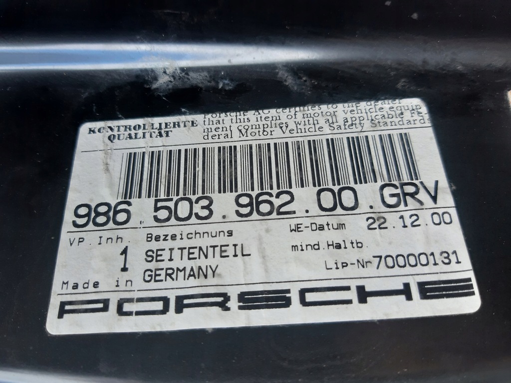 фото №6, Porsche boxster 986 крыло правый задняя задний